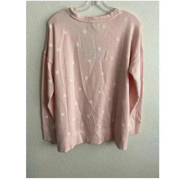 🆕 Lucky Brand Heart Print Oversized Side-Split Sweatshirt Blush Pink S🆕 - Picture 3 of 11